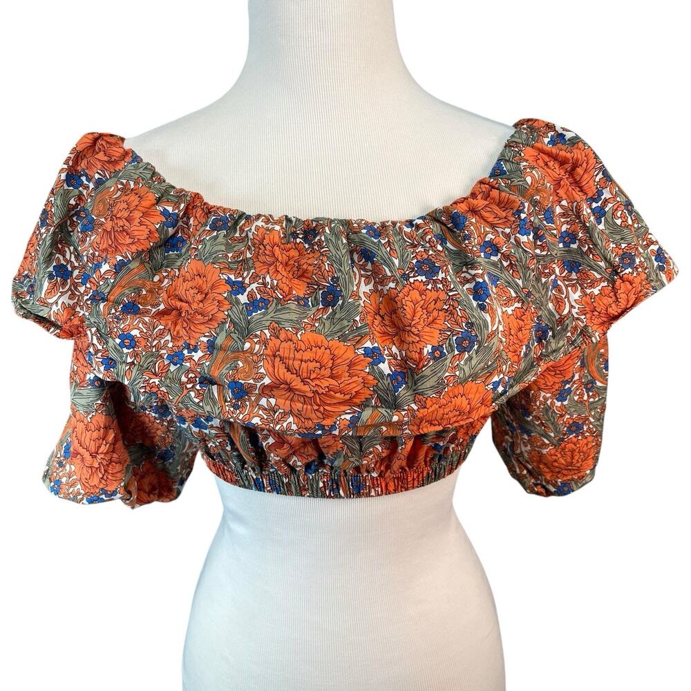Zara Women's‎ Blue Orange Multicolor Floral Flowers Print Bohemian Crop Top M